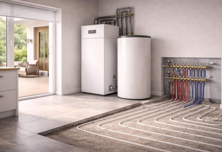 Plancher chauffant hydraulique sous parquet, une structure multicouche du sol pour un chauffage idéal.